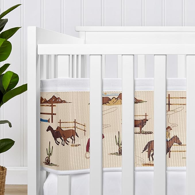 Sweet Jojo Designs + BreathableBaby 2-Piece Breathable Mesh Crib Liner Set (Western Cowboy) for Boys, Baby, Infants/Newborn Nursery (Tan, Brown, Wild West, Southern, Horse, Cow, Animal, Desert, Red)