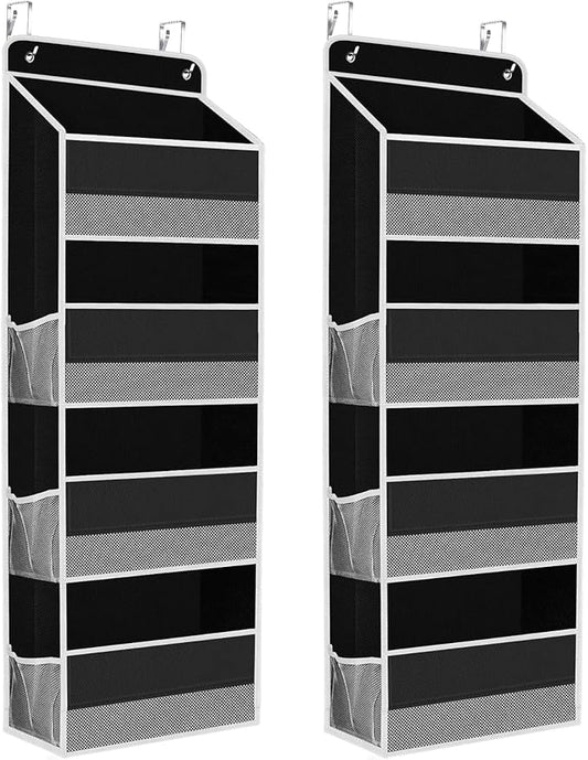 2 Pack Over The Door Organizer, Hanging Storage Organizer with Clear Window, 40lb Ultra Sturdy Large Capacity Room Organizer for Pantry Laundry Bathroom Nursery Closet (Black)