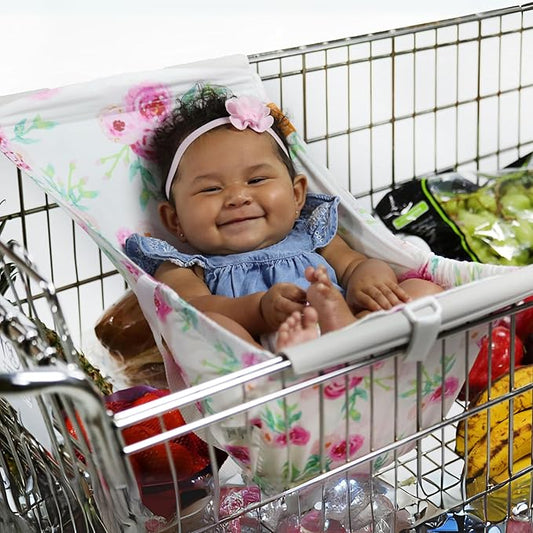 Binxy Baby Shopping Cart Hammock – Infant Seat for Grocery Carts – Holds Car Seats Securely – Compatible with Select 4-Seater Wagons (20–24” Wide) – Supports Up to 50 lbs – Full Bloom