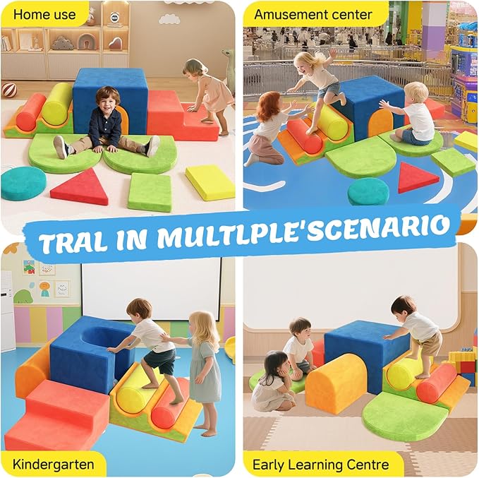 12-Piece Foam Climbing Blocks for Toddlers, Indoor Baby Climbing Gym Soft Play Set, Macaron Color Climbing Toys for 1 Year Old, Montessori Crawl & Climb Activity Foam Play Equipment