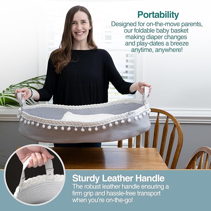 Baby Changing Basket - Portable Changing Pad for Dresser - Foldable Moses Basket for Babies - Includes Thick Pad, Felt Letter Board, Waterproof Pad Covers, Fleece Blanket, Cotton Carry Bag