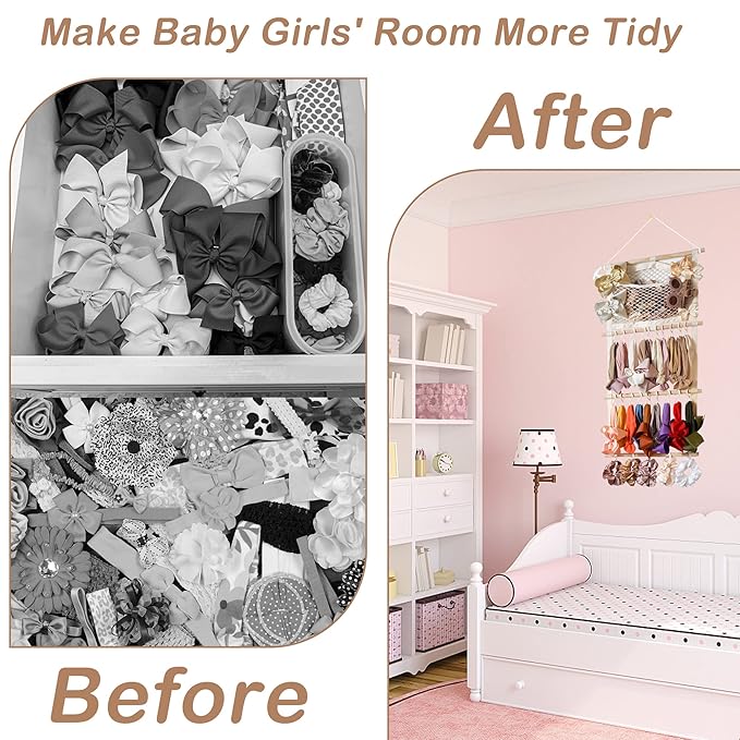 kangaroo Headband Holder Hair Bows Organizer for Baby Girls Large Capacity Bow Holder Hair Accessories Wall Hanging Organizer for Toddler Baby Girl Nursery Room Decor