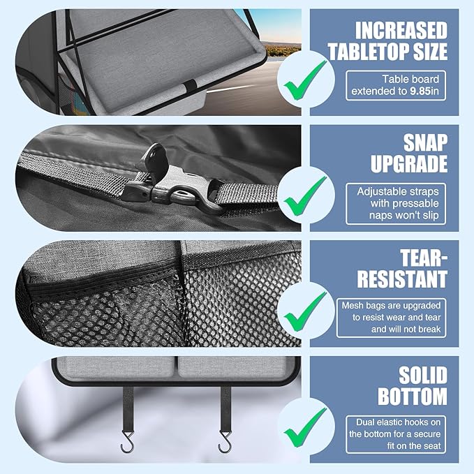 Car Backseat Organizer with Tablet Holder,11 Storage Pockets with Foldable Food Tray, Protector Kick Mats for Kids, Travel Accessories Organizer (Gray, 1Pack)