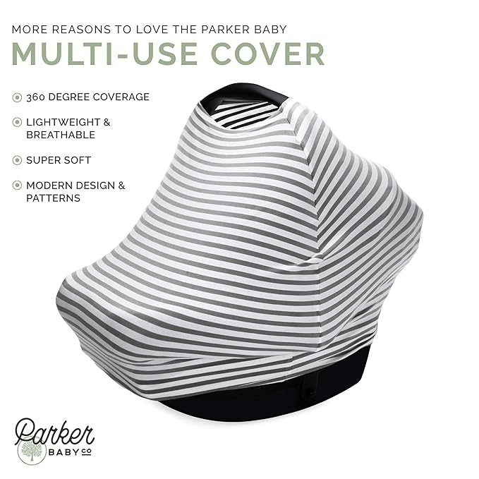 Parker Baby 4 in 1 Car Seat Cover for Girls and Boys - Stretchy Carseat Canopy, Nursing Cover, Grocery Cart Cover, High Chair Cover - “Copper”