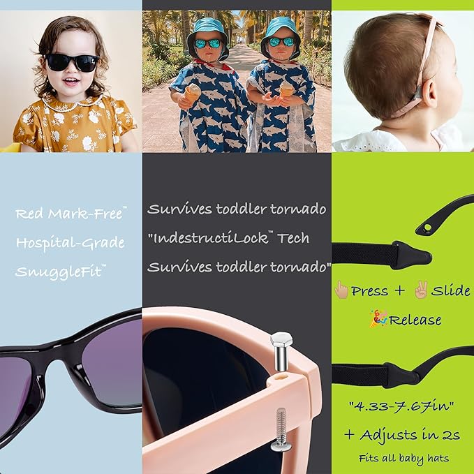 COCOSAND Flexible Polarized Baby Sunglasses with Strap UV Protection for Toddler Infant Girl Boy Age 0-24 Months