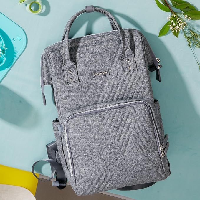 SUNVENO Diaper Bag Backpack Large Capacity Baby-Bag with Changing Pad & Stroller Clips Diaper-Backpack Travel Essentials Nappy Bag Organizer for Baby Care with USB Charging Port, Grey