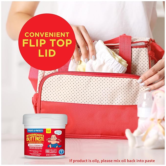 Boudreaux's Butt Paste Maximum Strength Diaper Rash Cream, Ointment for Baby, 14 oz Flip-Top Jar (Pack of 3)