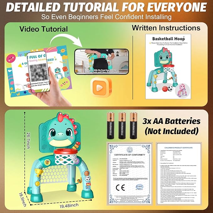 Zerhunt Toddler Sports Gym Toys: Motor Skills Development Energy Release by Mini Basketball & Soccer with Music & Light for Indoor Outdoor - Idea Christmas Birthday Gift for Boys Girls Age 1-3