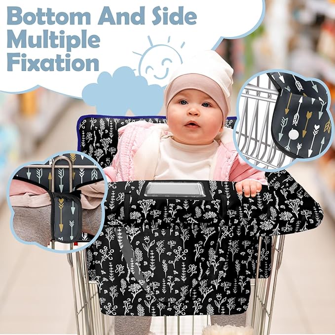 Shopping Cart Cover for Baby Girl Boy 2-in-1 High Chair Water Resistant High Chair Cover Black Flower Gender Neutral Cart Cover for Babies Padded Grocery Cart Cover for Baby