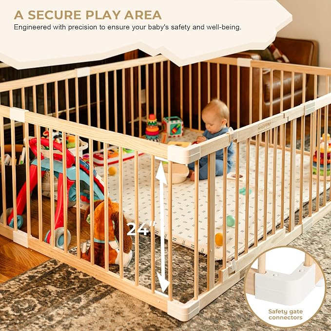 HARPPA Baby Gate Playpen for Babies and Toddlers Wooden Playpen Large Baby Fence Play Yards for Play Area (56x56x24 inches)