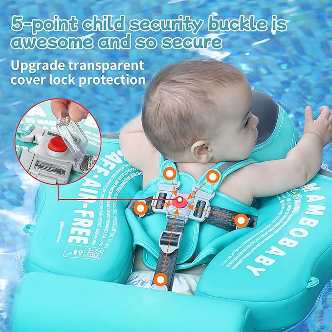 Mambobaby Float with Canopy and Tail New Upgraded Non-Inflatable Baby Pool Float Mambo Float Swim Trainer Solid Infant Swim Float Adjustable Pearl Foam Baby Swim Ring