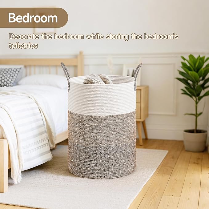 CLHMILY&Z 80L Laundry Basket Round Storage Rope Basket - 16.5x22.5 Inches - Laundry Hamper in Bedreoom and Mutil Storage Bin for Blankets, Toys, and Nursery Essentials