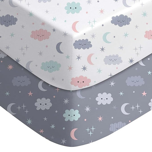 Yoofoss Baby Crib Sheets for Boys Girls, Fitted Crib Sheet 2 Pack for Standard Crib and Toddler Mattress, Super Soft Microfiber Baby Sheet 28x52x8in(Cloud)