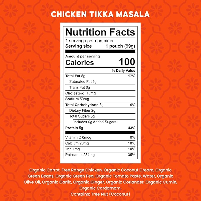 Serenity Kids 6+ Months Chicken Tikka Masala Baby Food Puree Pouches - High Protein Ethically Sourced Chicken & Organic Veggies - BPA-Free Toddler Pouches - 3.5 Oz, 12 Pack