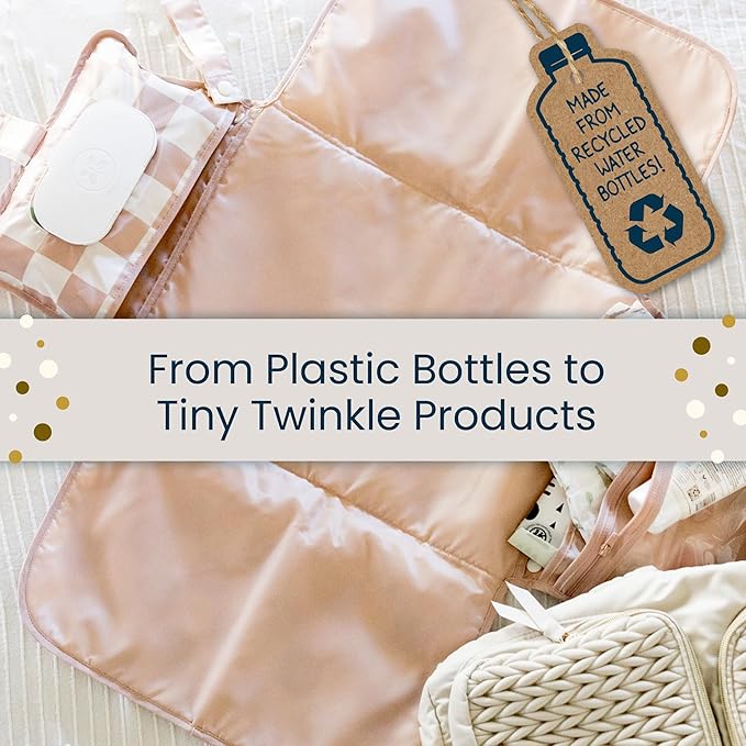 Tiny Twinkle Portable Diaper Changing Pad – Foldable, Waterproof & Compact Travel Changing Mat with Storage | Smart Wipes Pocket for On-The-Go Parents(Beige Checkers)