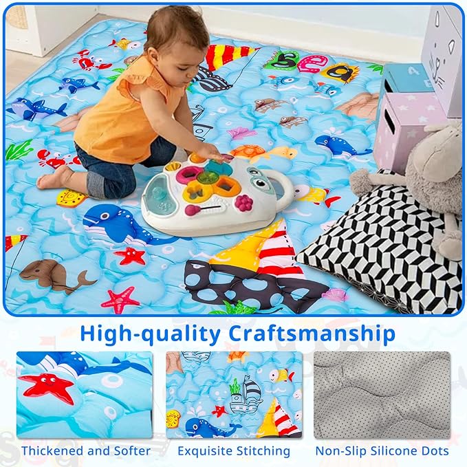 Ocean Baby Gyms Playmats for Playpen 50"×50" Marine Animals Play Mat for Playpen Playyards Thicken Soft Padding Foam Playmats for Babies Toddlers Infants Baby Crawling Mat Pad Tummy Time
