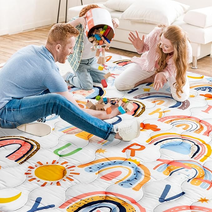 Baby Gyms Playmats for Playpen, 71"×59" Boho Rainbow Play Mat for Playpen Playyards Thicken Soft Padding Foam Playmats for Babies Toddlers Infants Baby Crawling Mat Pad Tummy Time