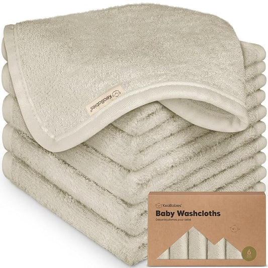 6-Pack Soft Baby Washcloths, Viscose from Bamboo - Kids, Newborn Bath Towels, Infant Shower, Toddler Reusable Face Towel, Gentle on Skin, Face Wash Cloths for Babies, 10x10 (Stone)