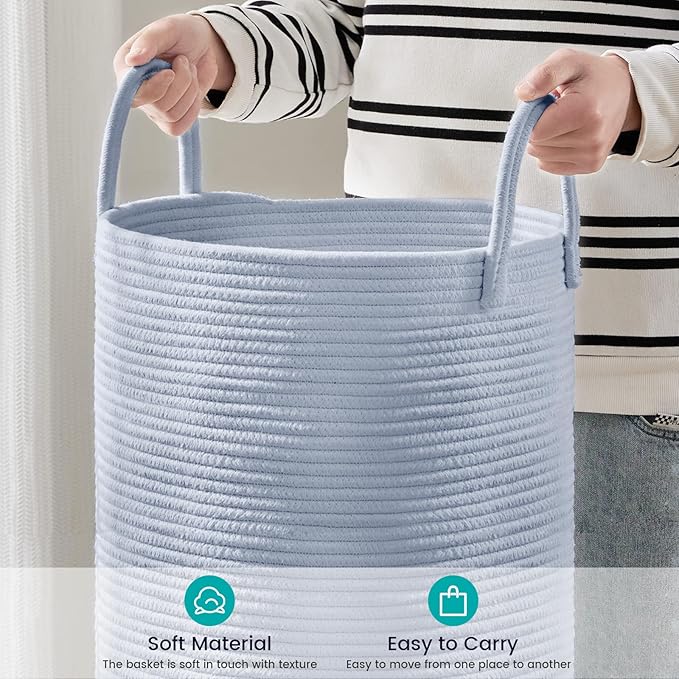 YOUDENOVA Laundry Hamper Basket, Woven 58L Tall Laundry Basket for Blanket Organizer- Nursery Hamper for Bedroom And Bathroom Storage