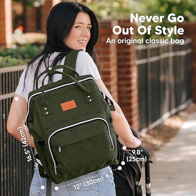 KeaBabies Baby Diaper Bag Backpack - Large Baby Bag for Boys, Girls, Waterproof Multi Function Travel Diaper Backpack with Changing Pad, Durable Travel Essentials for Moms and Dads (Dark Olive)