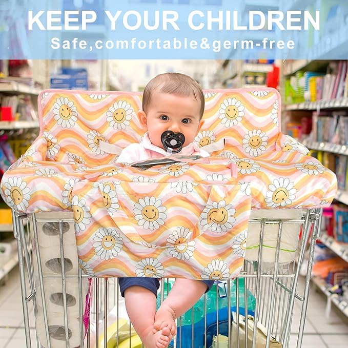 Pink Shopping Cart Cover for Baby 2-in-1 High Chair Cover with Safety Harness Multifunctional Sunflower Pattern Cart Covers for Babies Soft Padded Grocery Cart Cover for Baby Boy Girl