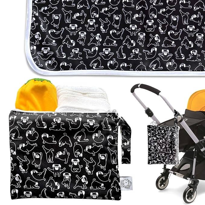 Flockthree Waterproof Baby Diper Changing Pad with Storage Bag (28.7" X 19.7") Washable Wipeable Reusable Leak Proof Diaper Travel Mat Station Changing Mattress Liner Cribs Bed Cover, Dogs