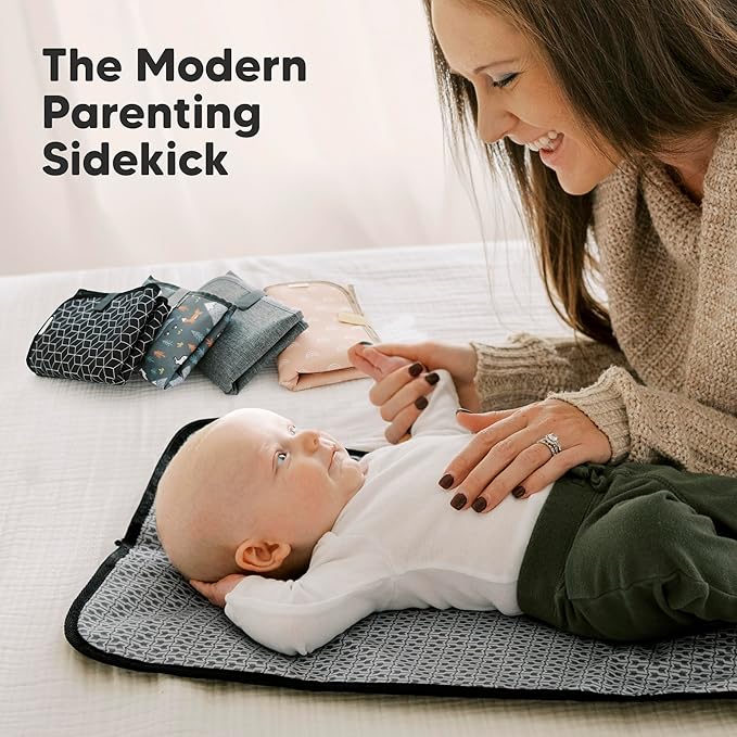 KeaBabies Portable Diaper Changing Pad, Easy Wipe Clean - Foldable Waterproof Baby Changing Mat for Diaper Bag, Compact, Lightweight, 25x13 Newborn, Infant, Baby Changer Travel Essential (Black Geo)