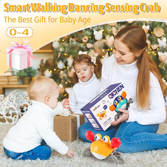 Crawling Crab Baby Toy Infant: Tummy Time Toys for Babies 3 6 9 12 18 24 36 Months, Walking Dancing Crab for Toddler 1 2 3 Year Old, 1st Music Birthday Gift for Boys Girls, Christmas Stocking Stuffers
