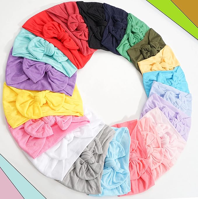 CÉLLOT 20 Colors Super Stretchy Soft Knot Baby Girl Headbands with Hair Bows Nylon Head Wrap For Newborn Baby Girls Infants Toddlers Kids