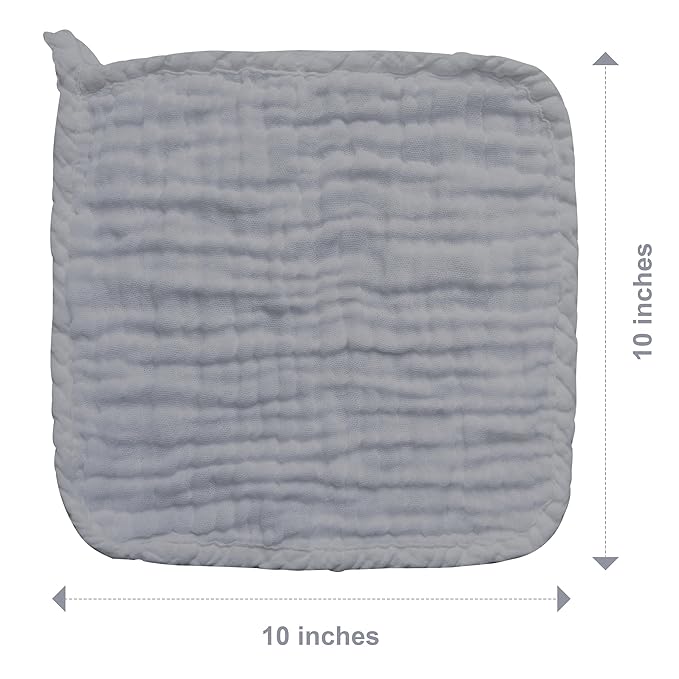 SWEET DOLPHIN 12 Pack Baby Muslin Washcloths - Soft Face Cloths for Newborn, Absorbent Bath Wash Cloths, Wipes, Burp Rag - Toddlers Essentials Stuff, Baby Registry as Shower -10"x10", Grey