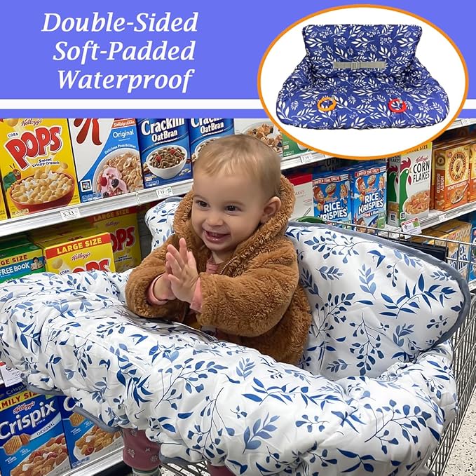 Shopping Cart Cover for Baby Grocery Cart Cover for Baby boy and Baby Girl, High Chair Cover for Baby and Toddler, Baby Registry Gift - Waterproof - Extra Large - Cotton - Double Sided (deep Blue)