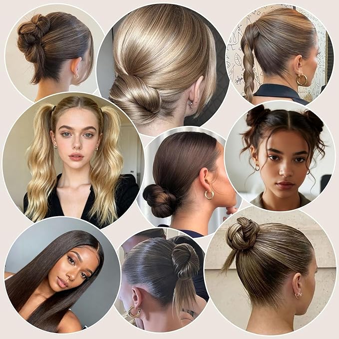 Dolahair Hair Wax Stick & Accessories - Flyaway Control for Kids & Women, 50 Pcs Colorful Elastic Hair Bands, 1 Pcs Slick Back Hair Brush, 2 Hair Loop Styling Tools (Pink)