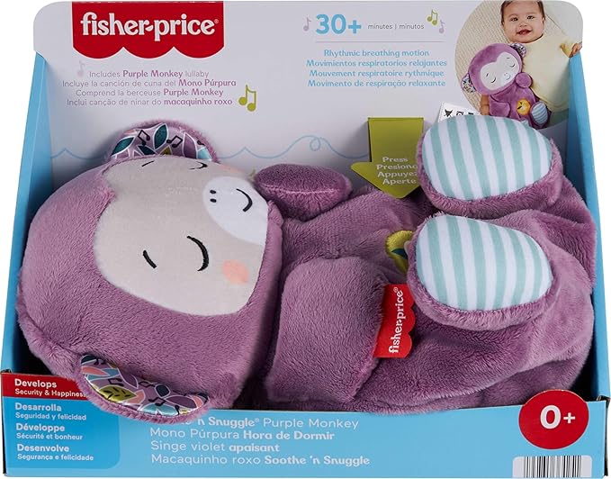 Fisher-Price Baby Toy Soothe ‘n Snuggle Purple Monkey Plush Portable Sound Machine with Breathing Motion & Lights for Newborns Ages 0+ Months