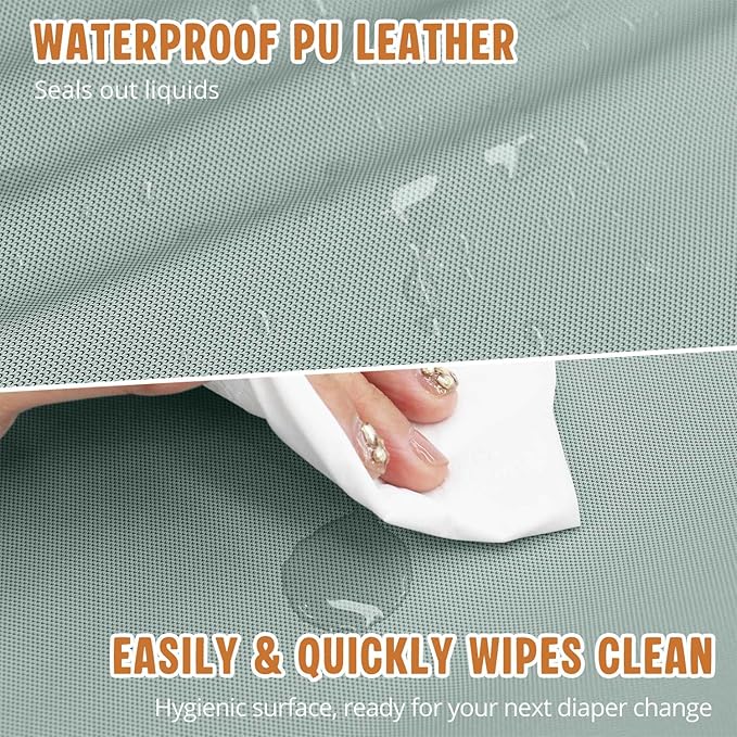 Vegan Leather Baby Changing Pad, Waterproof & Wipeable Soft Diaper Changing Mat 32“ x 16.6" Comfortable Infant Changing Station for Dresser & Table