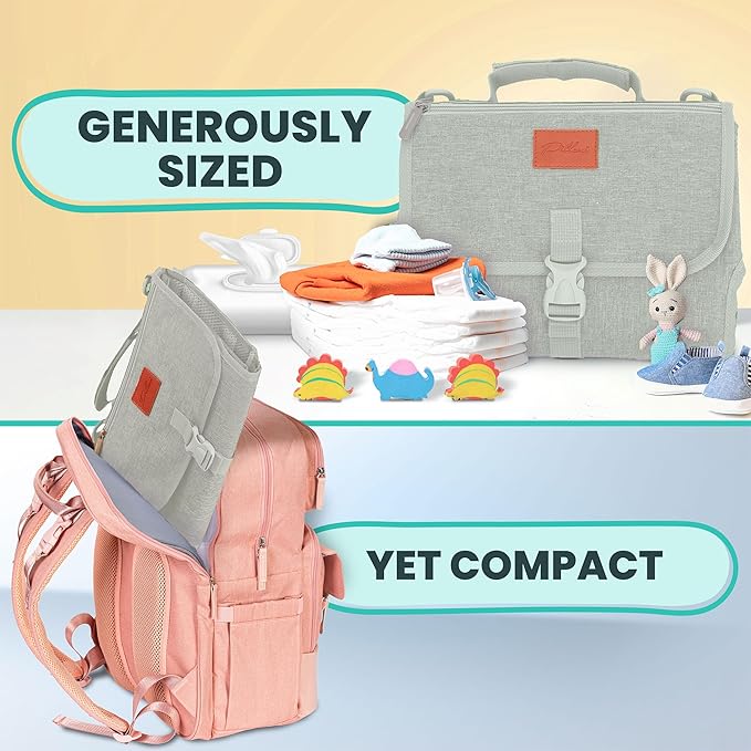 Portable Changing Pad for Baby, Travel Diaper Changing Pad for Newborn, Large Waterproof Baby Changing Mat, Foldable & Detachable Diaper Changing Station with Baby Wipes Pockets, Baby Stuff by Pillani