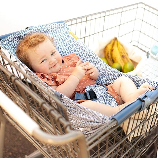 Shopping Cart Hammock – Infant Seat for Grocery Carts – Holds Car Seats Securely – Compatible with Select 4-Seater Wagons (20–24” Wide) – Supports Up to 50 lbs – Blue Little Arrow