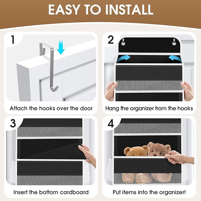 2 Pack Over The Door Organizer, Hanging Storage Organizer with Clear Window, 40lb Ultra Sturdy Large Capacity Room Organizer for Pantry Laundry Bathroom Nursery Closet (Black)