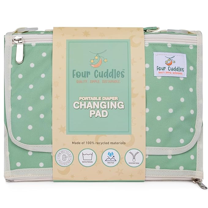 Portable Diaper Changing Pad - Newborn Essentials, Waterproof, Extra Wide & Long, Padded Foldable Wipeable Mat, Travel Bag, Baby Registry Gift, Wipes Pocket, Eco-Friendly (Green)