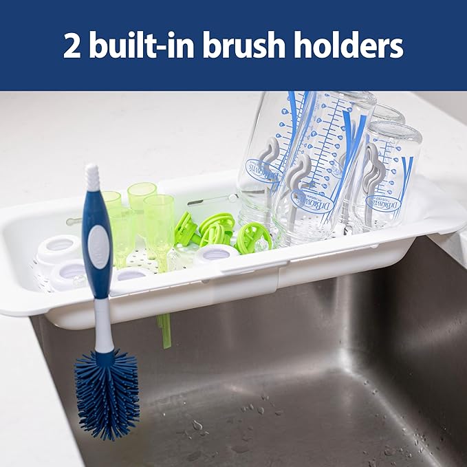 Dr. Brown's Sink Caddy for Baby Bottles and Parts with Two Brush Holders, Over The Sink Kitchen Storage, Drying Rack, and Organizer, BPA-Free
