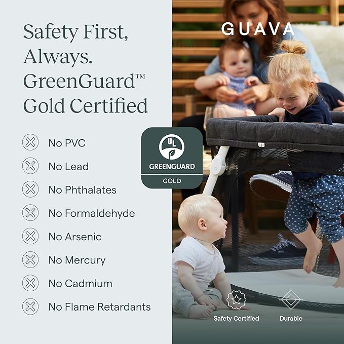 Guava Family Travel Crib includes Lightweight Backpack Design | Certified Baby Safe Portable Crib | Folding Play Yard, Comfy Mattress for Babies, Toddlers | Compact Baby Travel Bed