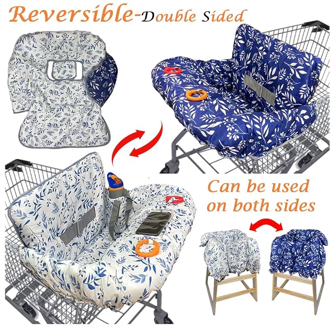 Shopping Cart Cover for Baby Grocery Cart Cover for Baby boy and Baby Girl, High Chair Cover for Baby and Toddler, Baby Registry Gift - Waterproof - Extra Large - Cotton - Double Sided (deep Blue)