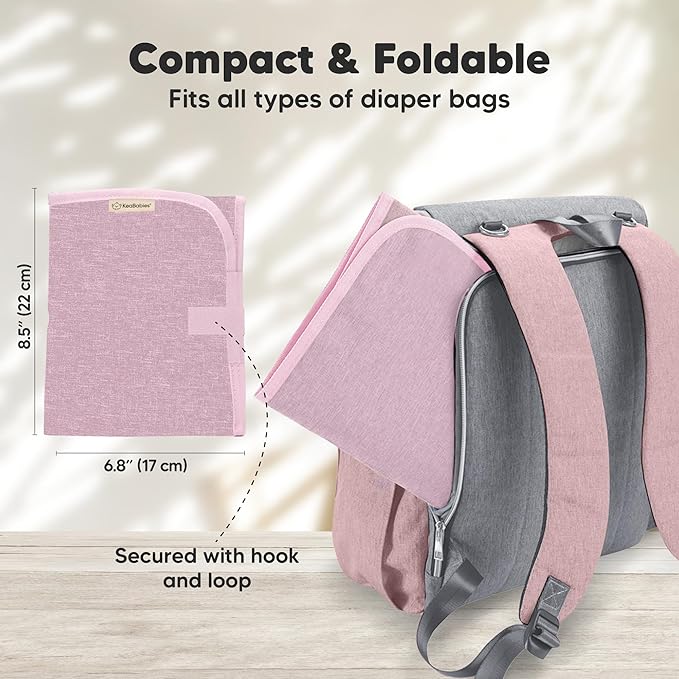 KeaBabies Portable Diaper Changing Pad, Easy Wipe Clean - Foldable Waterproof Baby Changing Mat for Diaper Bag, Compact, Lightweight, 25x13 Newborn, Infant, Baby Changer Travel Essential (Sweet Pink)