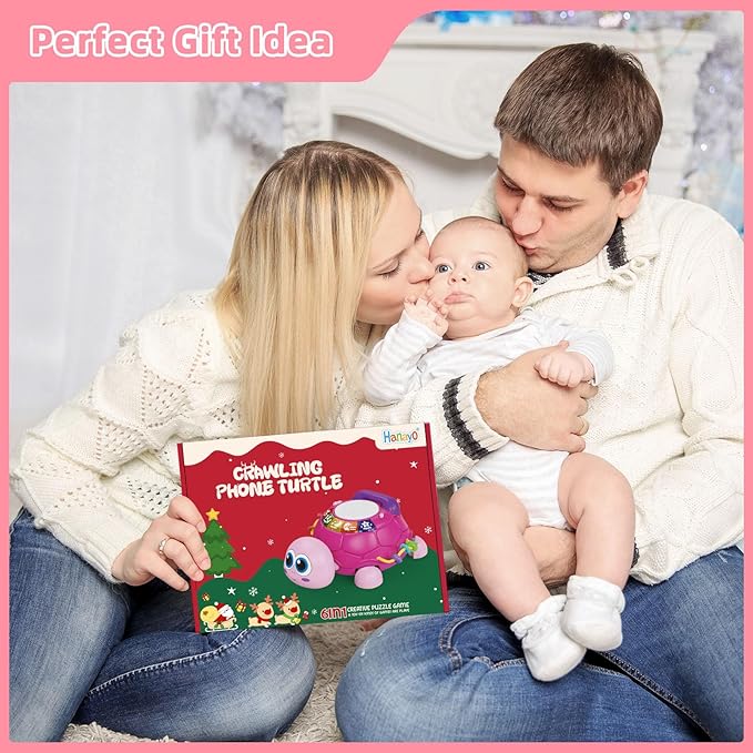 Hanayo Baby Musical Turtle Crawling Girl Toys for 6-18 Months，Infant Early Learning Educational Toy，Baby Girl Gift Essentials for Newborn 7 8 9 11+ Months 1-2 Year Old(Pink)