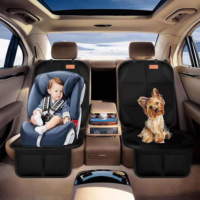 Smart Elf Car Seat Protector, 2Pack Seat Protector Protect Child Seats with Thickest Padding and Non Slip Backing Mesh Pockets for Baby and Pet