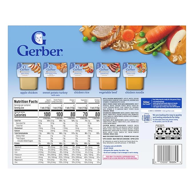 Gerber Stage 2 Baby Food, Nourishing Blends Tubs, Baby Puree, Variety Pack, 32PK