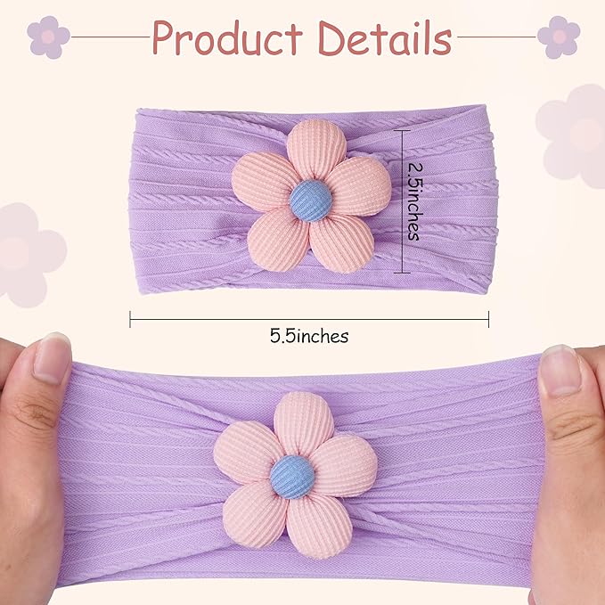 CÉLLOT Baby Flower Headbands Baby Girls Nylon Headbands Soft Elastic Hairbands Hair Accessories for Newborn Infant Toddler Kids (Violet,Cameo,Pink)