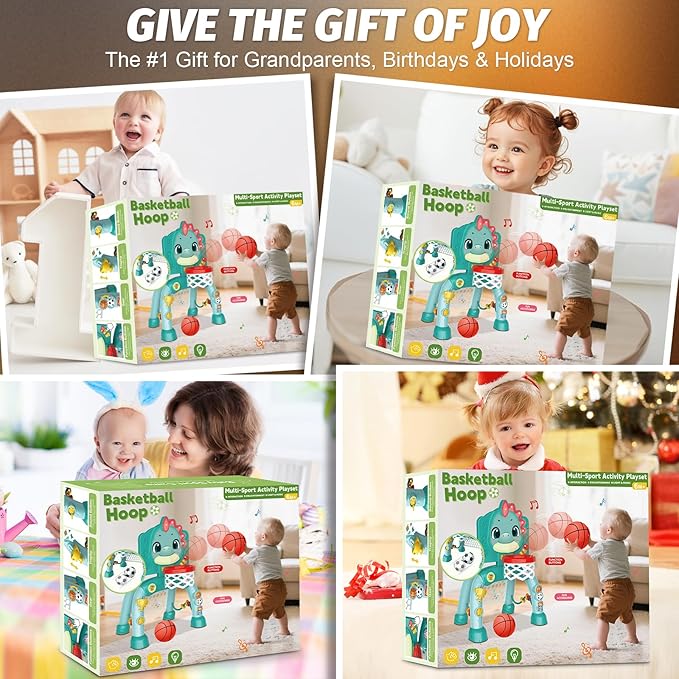 Zerhunt Toddler Sports Gym Toys: Motor Skills Development Energy Release by Mini Basketball & Soccer with Music & Light for Indoor Outdoor - Idea Christmas Birthday Gift for Boys Girls Age 1-3