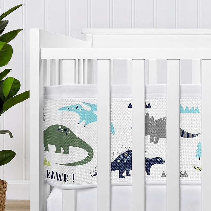 Sweet Jojo Designs + BreathableBaby 2-Piece Breathable Mesh Crib Liner Set (Blue/Green Modern Dinosaur) for Boys, Baby, Infants/Newborn Nursery (Mod Dino, Dinosaurs, Prehistoric, Boho, Bohemian)