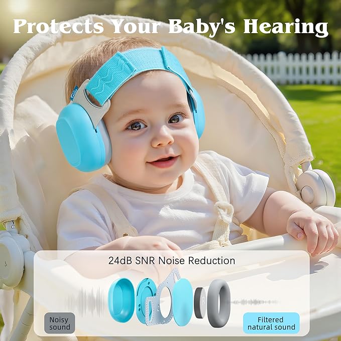 Bella's Friends Baby Ear Protection for Infants & Toddlers(3–48 Months) - Lightweight 24dB Noise Cancelling Headphones - Safe fit & Comfort Earmuffs - Improve Sleep - Baby Travel Essential, Blue