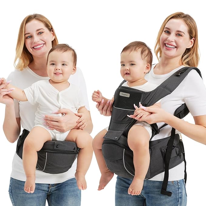 2-in-1 Baby Carrier Hip Seat - Front Back Hip Carry - Ergonomic M Seat Posture - Breathable Mesh - Newborn to Toddler 5-45 lbs